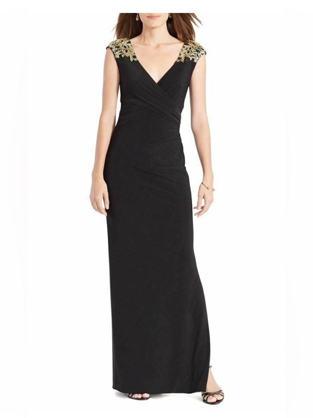 Black Maxi Dress with Black Sequined Shoulder Embroidery Green Label